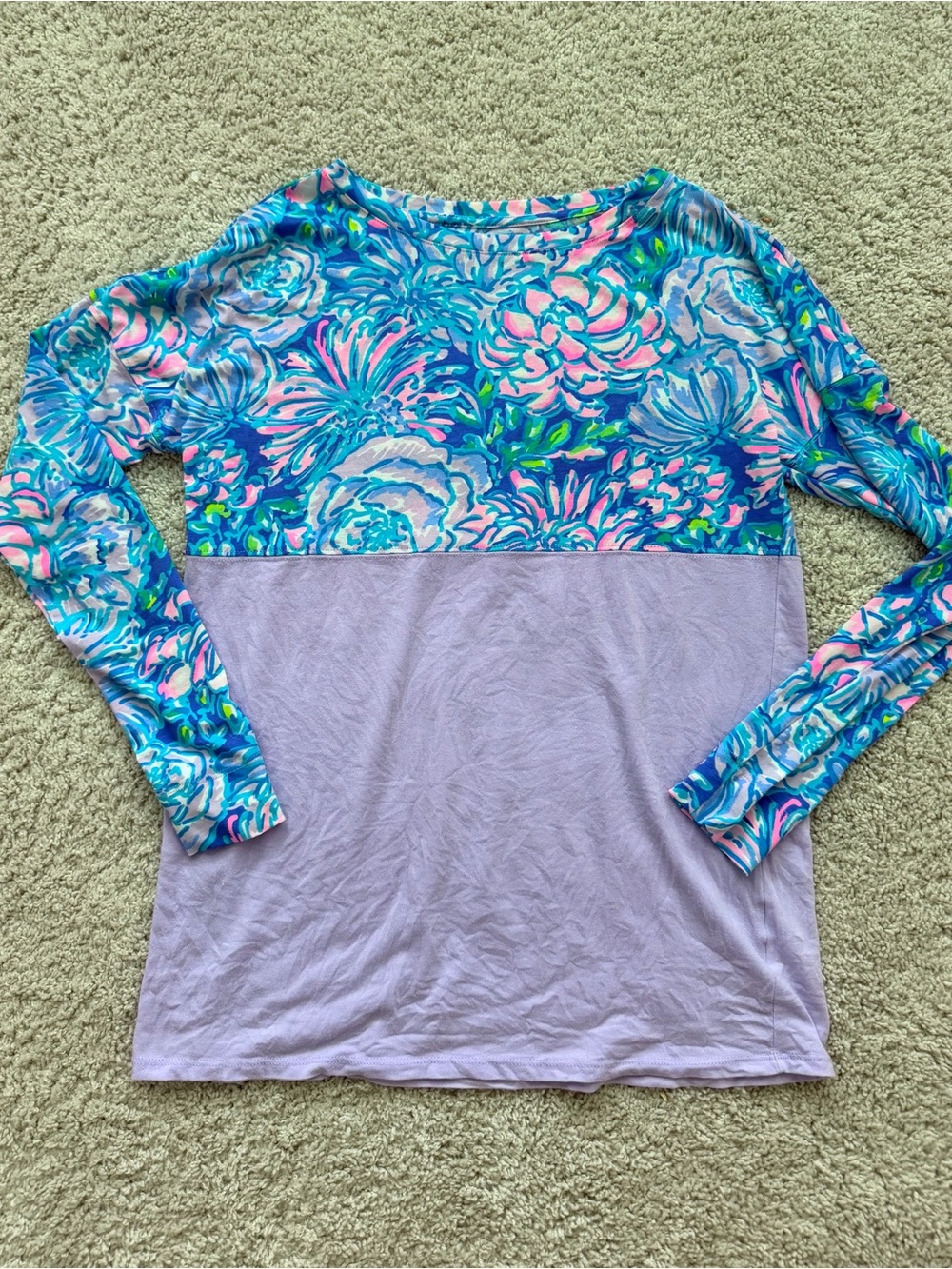 Lilly Pulitzer Blue & Pink Floral Finn Lilac Colorblock Long Sleeve Top